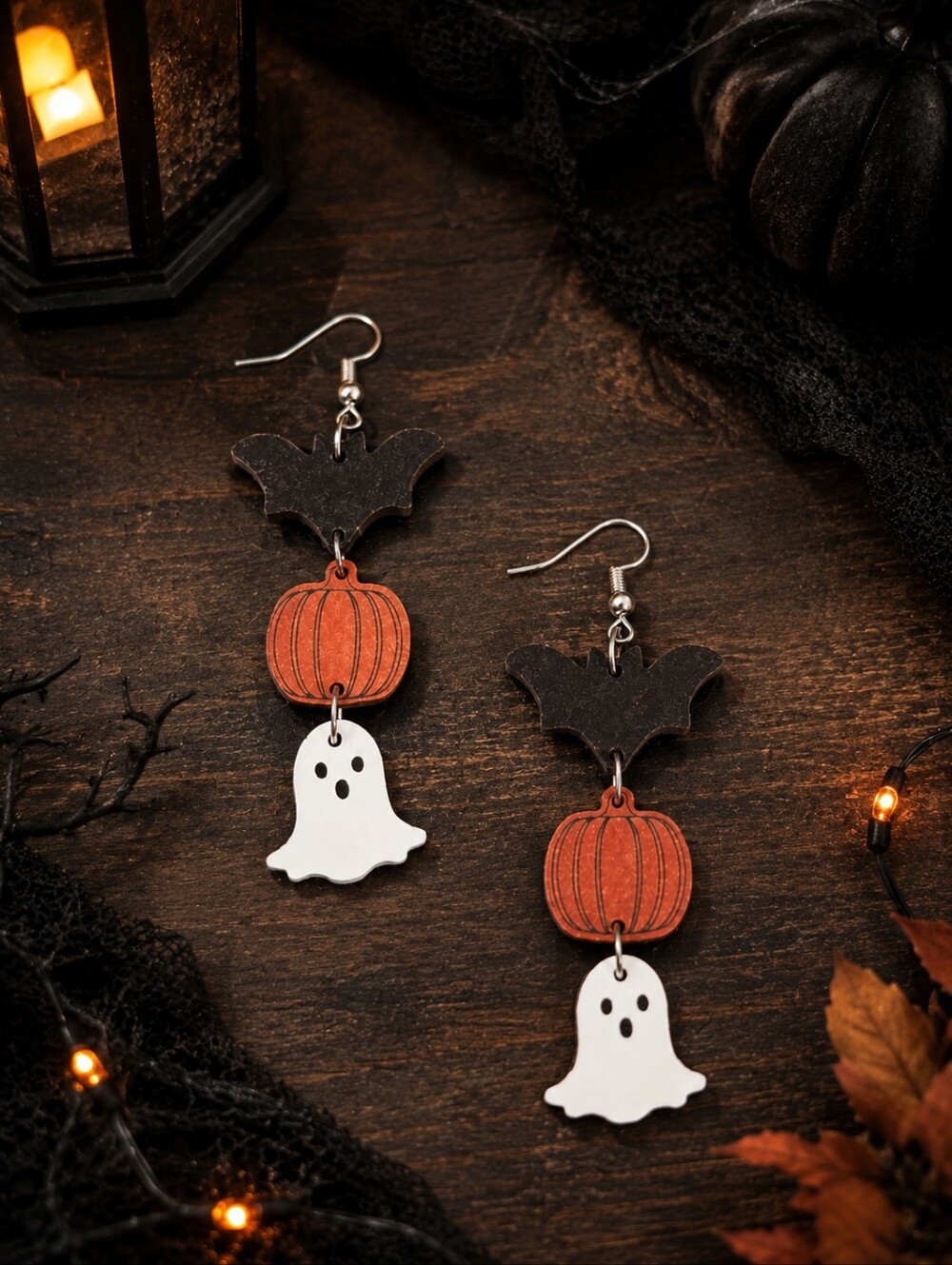 NEW Halloween Bat Pumpkin Ghost Wooden Fashion Earrings